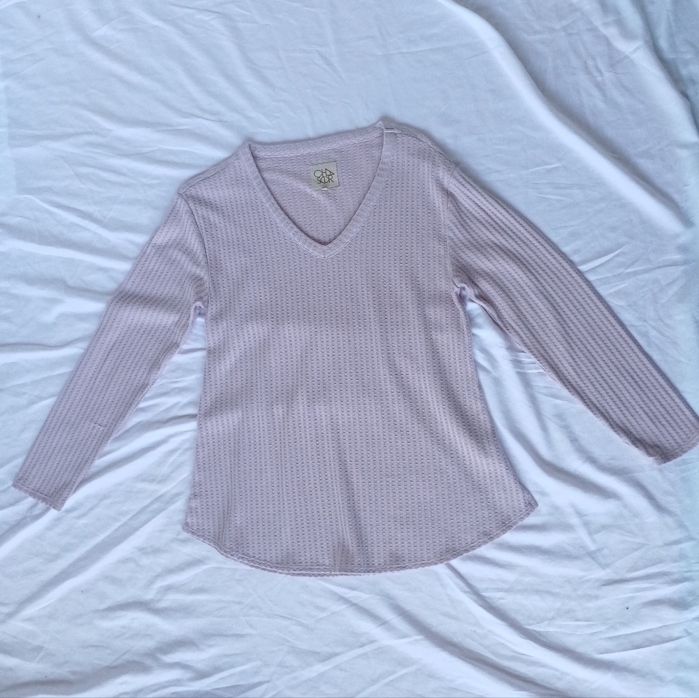 Chaser Women's Long Sleeve Waffle Knit Thermal Top Pink Size Large